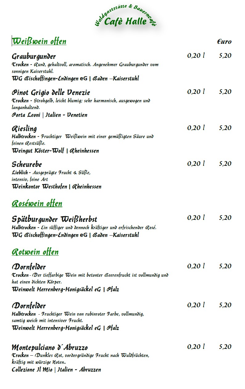 Weinkarte Cafe Halle