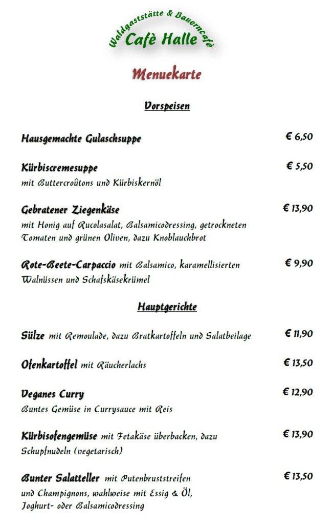 Speisekarte November 2025 Seite 1