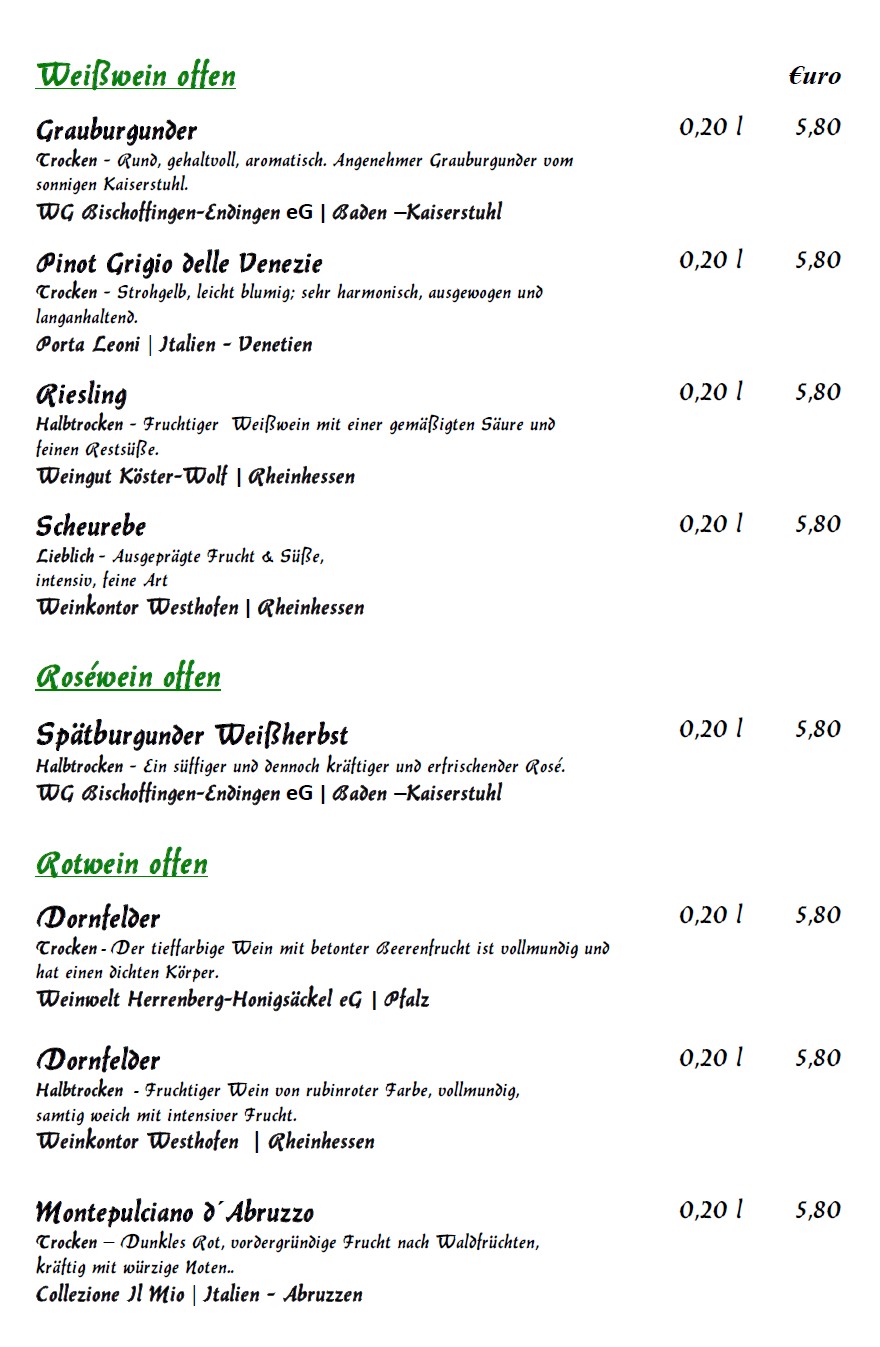 Cafe Halle Getränke Offene Weine