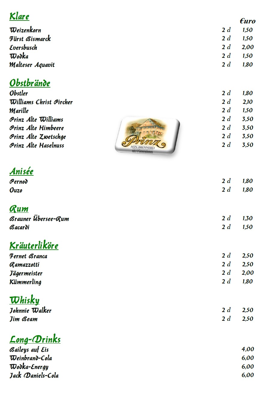 Cafe Halle Getränke Spirituosen