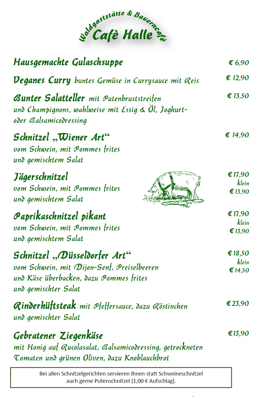 Cafe Halle Speise Karte nur samstags