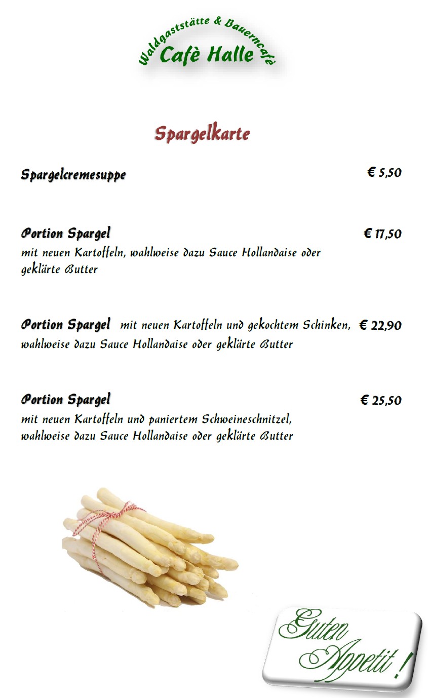 Spargelkarte auf Cafe Halle April 2026